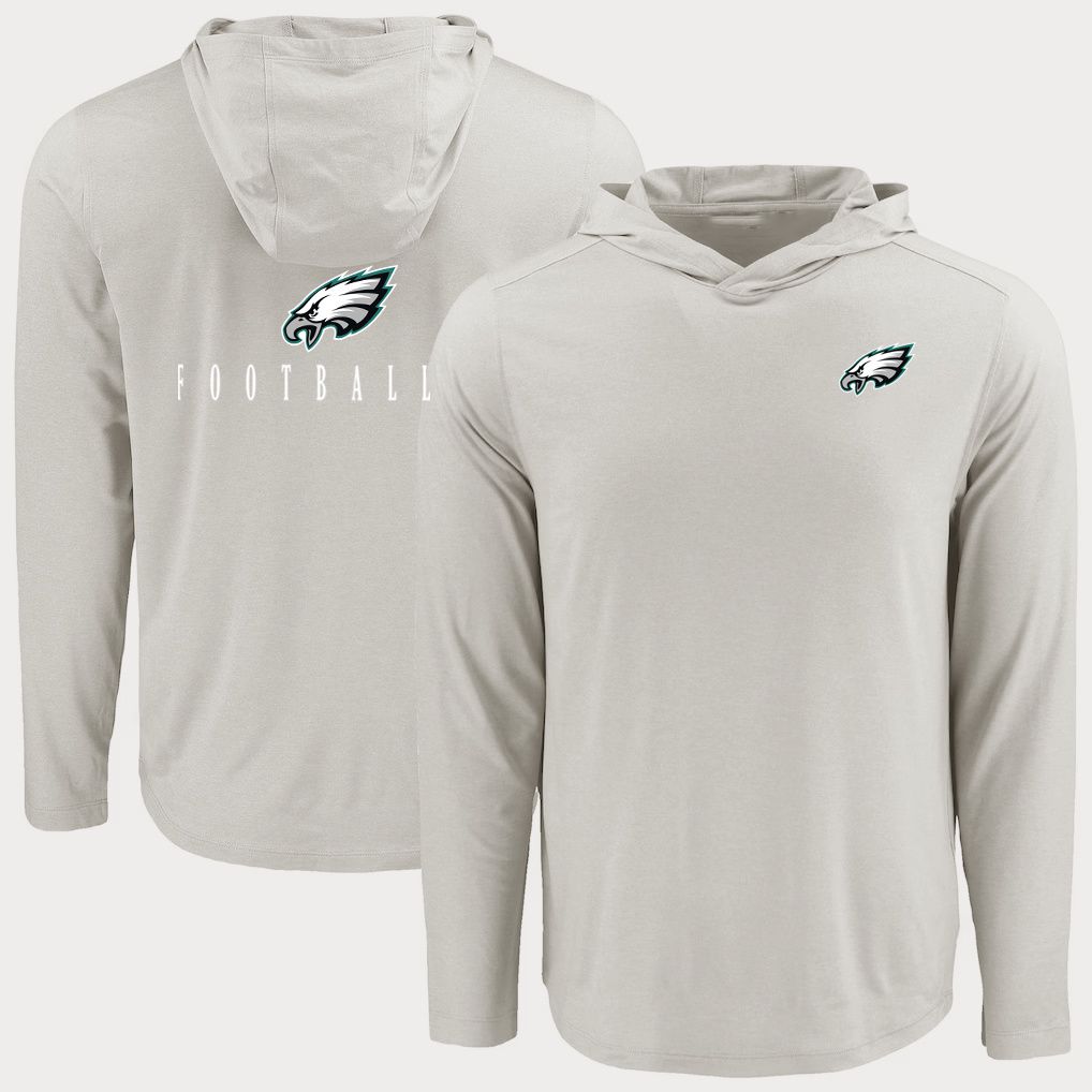 Men 2026 NFL Philadelphia Eagles Hooded long sleeved T-shirt Cream 05->nfl t-shirts->Sports Accessory